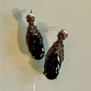 Elegant Black and Silver Drop Earrings
